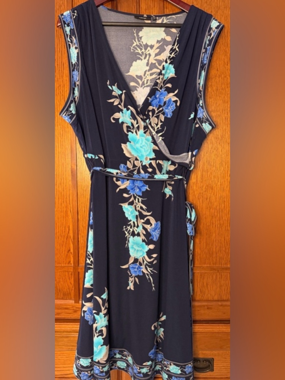 Apt. 9 Surplice Wrap Midi Dress Floral A-Line Stretch Boho Wedding Guest Summer